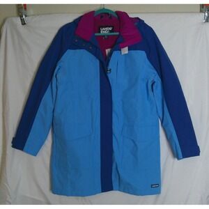 Lands End Jacket Womens XL 18 Blue Purple Fleece Lining Hoodie Waterproof NEW‎